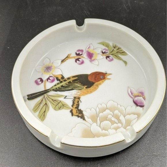 Porcelain Ashtray Shafford Japan Bird Floral - Picture 1 of 10